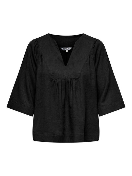 Only - Onlcaro 2/4 V-Neck Linen Bl Top Cc - 4726720 Black