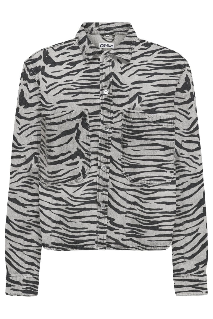 Only - Onlcassie Ls Zebra Shirt Sik - 4839009 Light Grey Denim Zebra