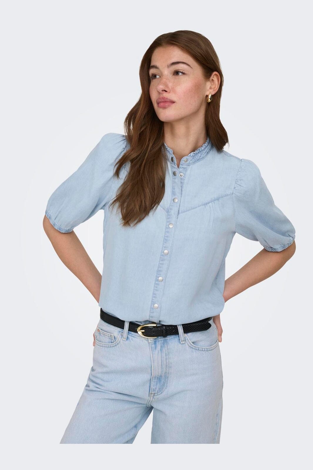 Only - Onlcharis Life 2/4 Frill Shirt Cc - 4977041 Light Blue Denim