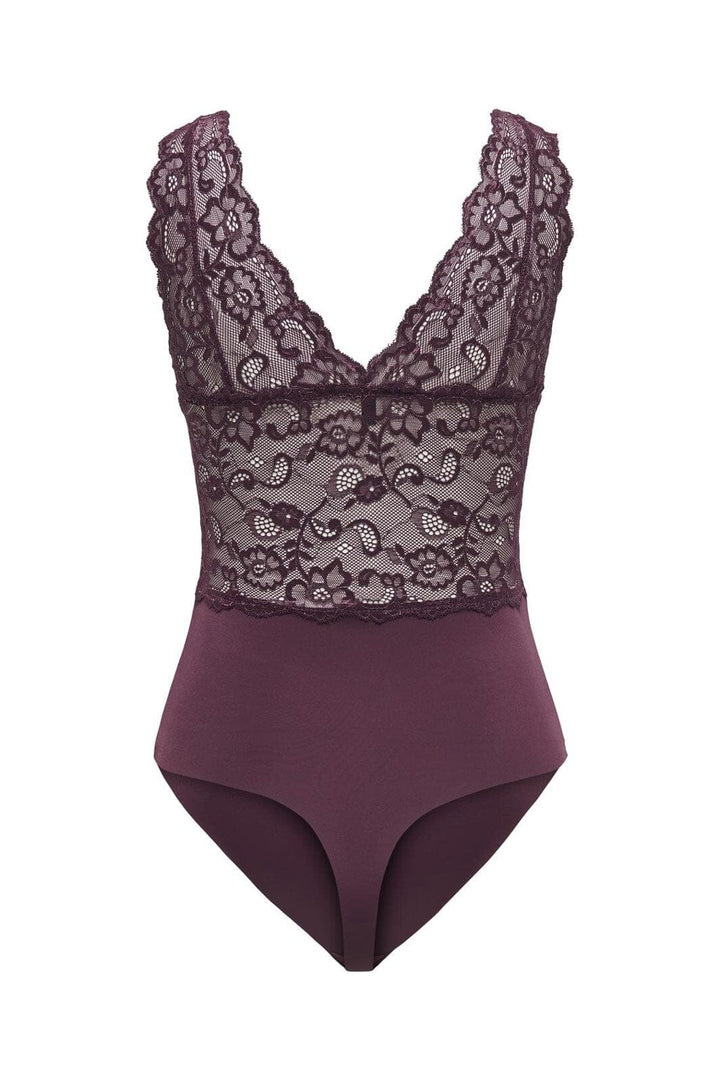 Only - Onlchloe Glitter Lace Bodystocking Acc - 4868948 Winetasting Silver-Lurex