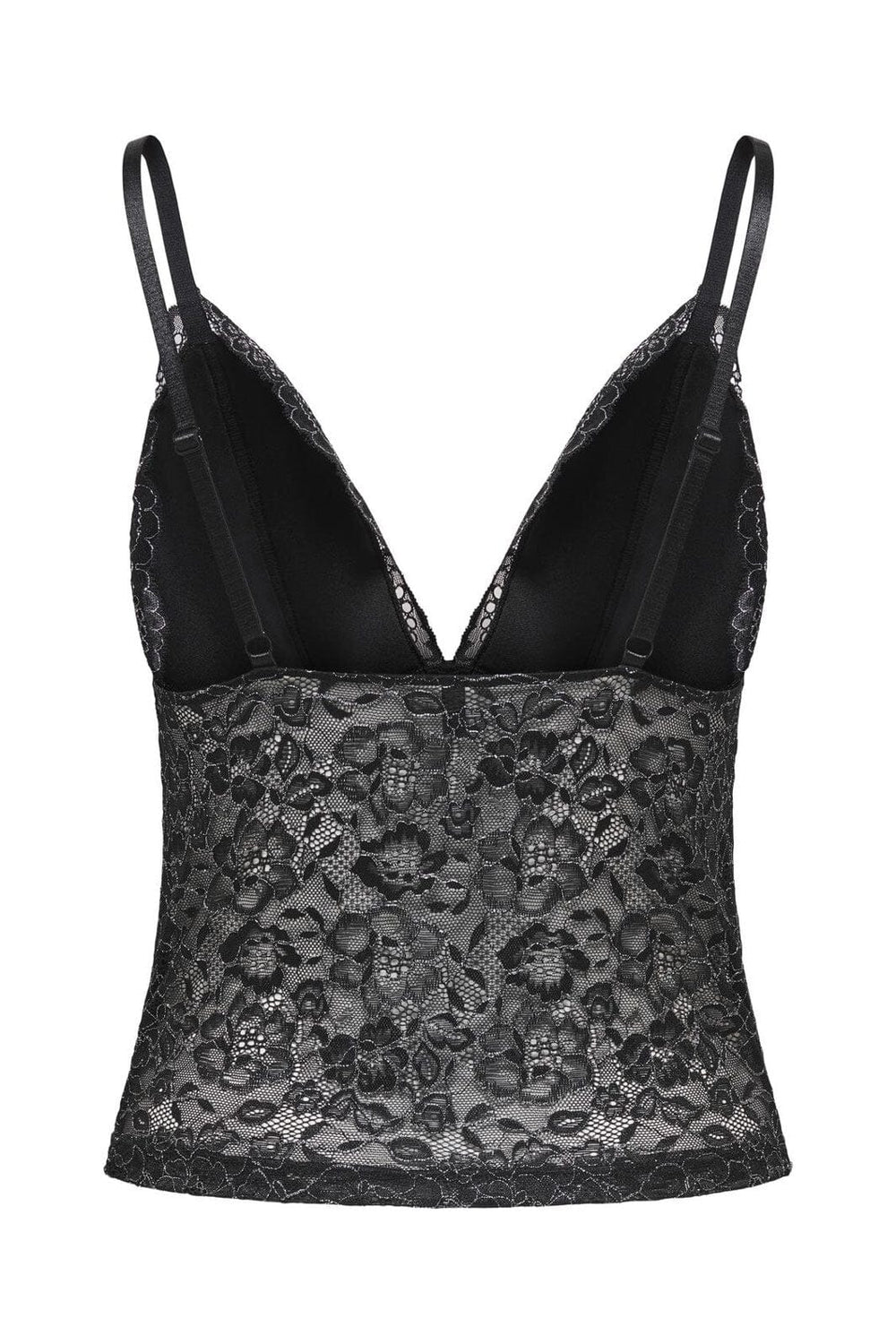Only - Onlchloe Lace Glitter Singlet Top Acc - 4863309 Black Silver-Lurex