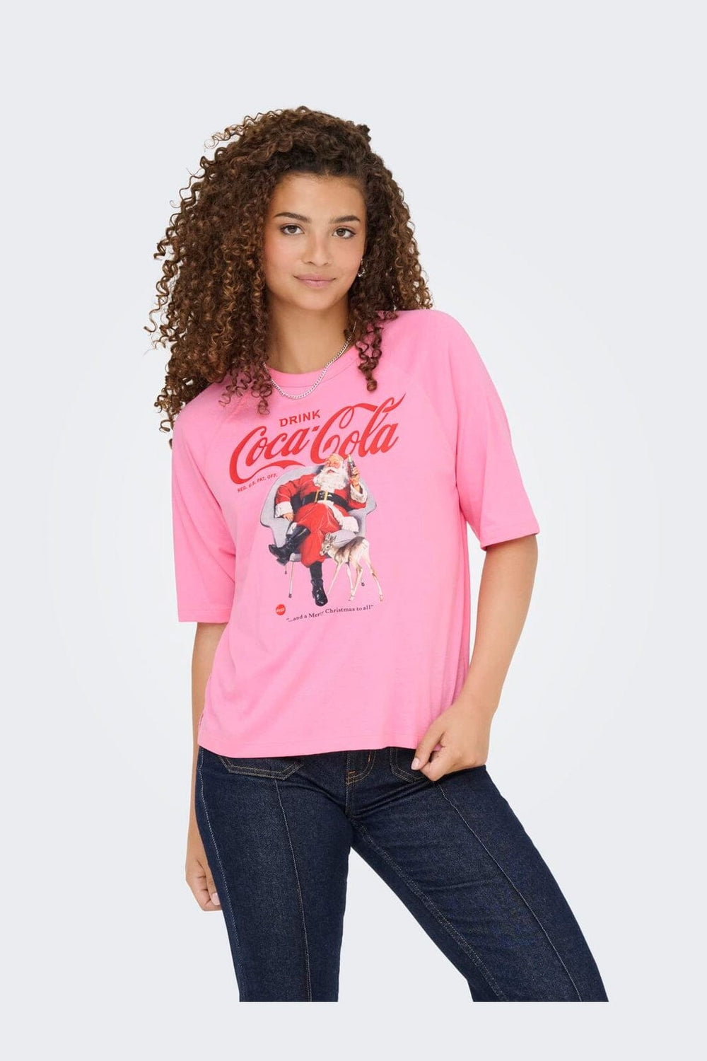 Only - Onlcoca Cola Xmas Life S/S Top - 4837323 Sachet Pink Santa And Deer