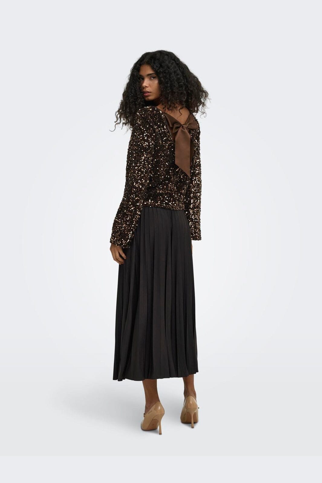 Only - Onlconfidence L/S Sequin Bow Top - 5128065 Chocolate Torte Dtm Sequin + Dtm Bow