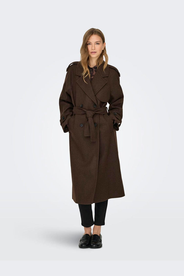 Only - Onldear-Trillion Long Belt Coat - 4961034 Chocolate Brown Melange