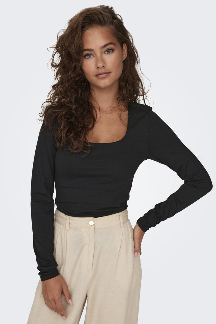 Only - Onlea L/S 2-Way Deep Neck Top - 4372227 Black