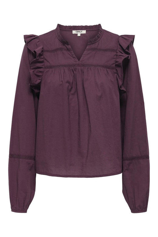 Only - Onledda Life Ls Frill V-Neck Top - 4828555 Mauve Wine