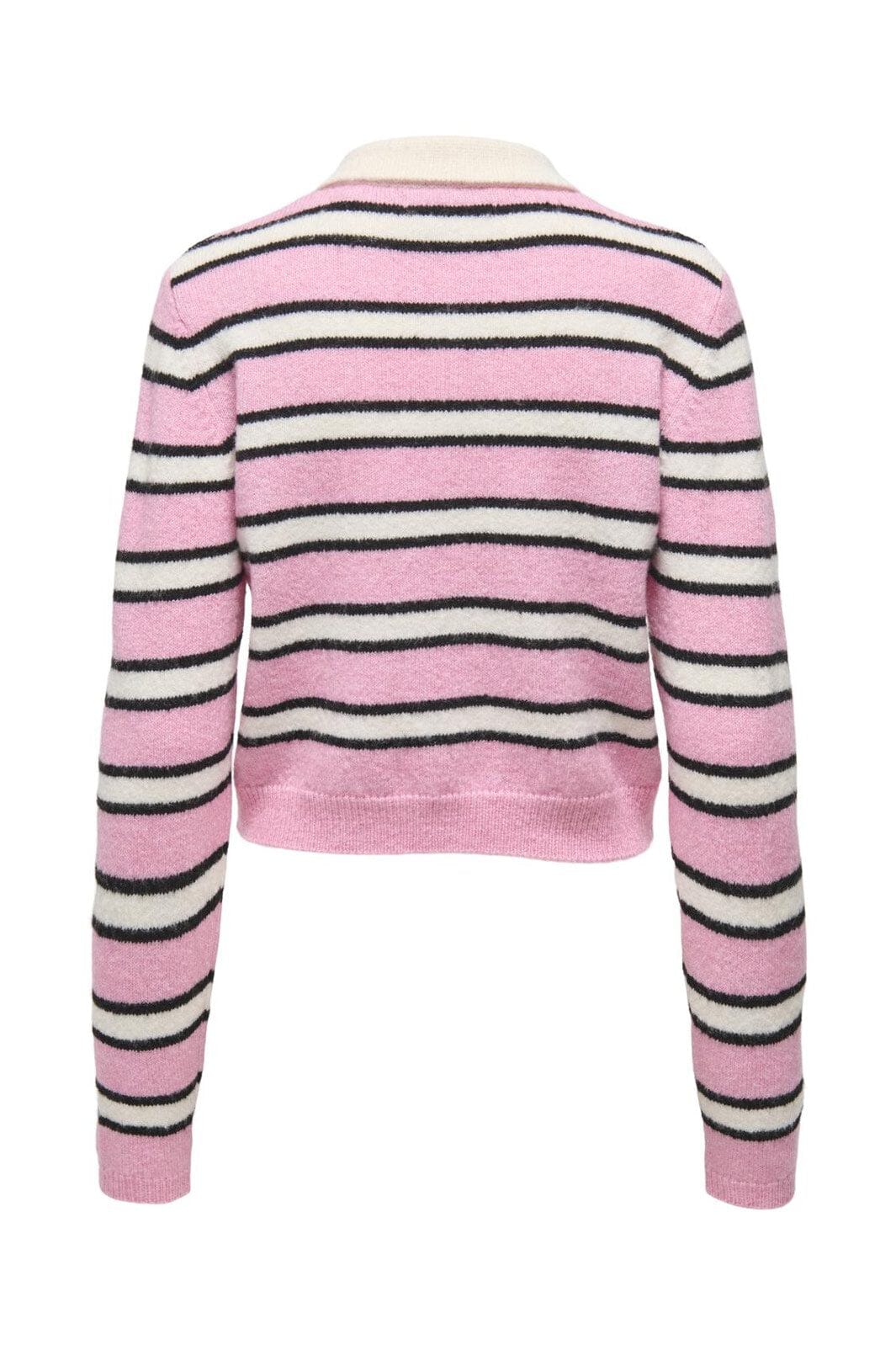 Only - Onlelie Ls Polo Pullover Knt - 4960030 Birch Sea Pink/Black/Blackbuttons