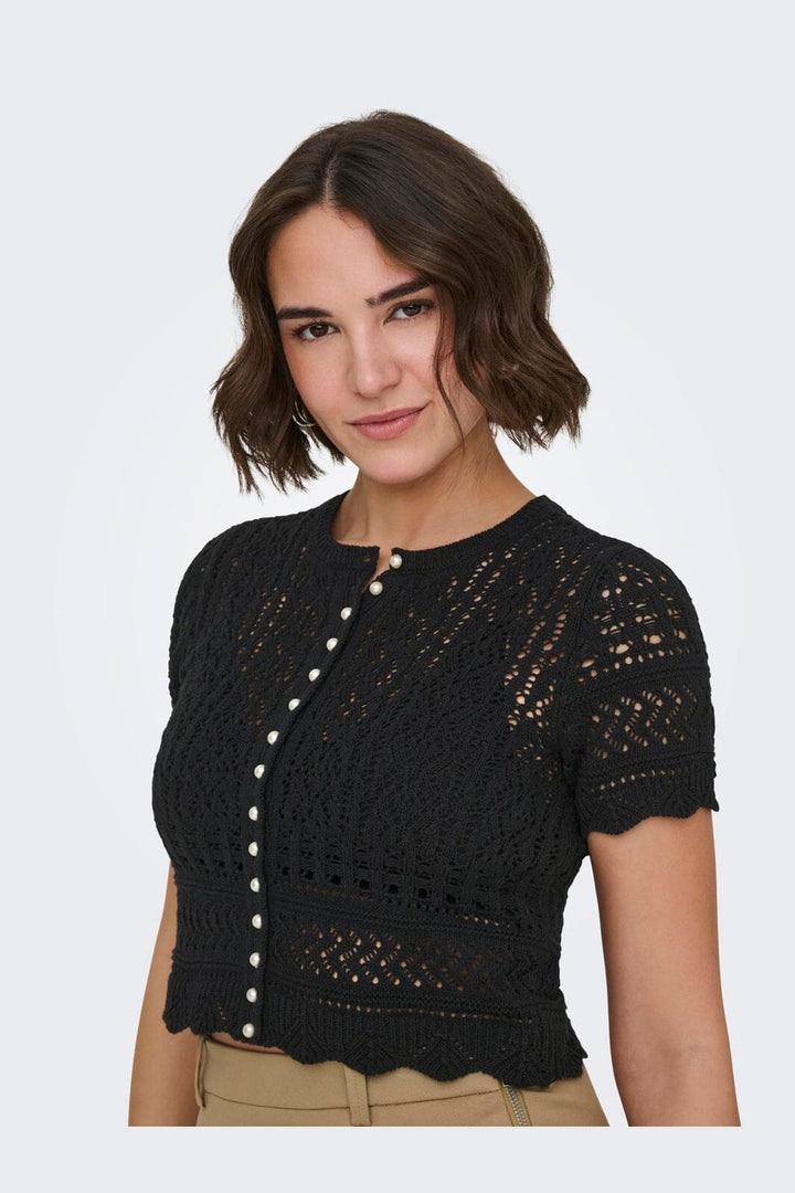 Only - Onlelke Life Ss Pearl Cardigan Cc Knt - 4981973 Black White Pearl