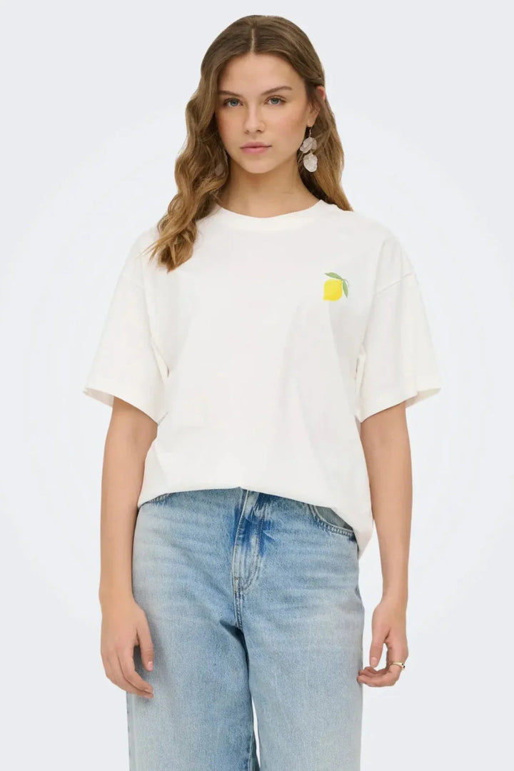 Only - Onlelle S/S Printed Tee - 5005419 Cloud Dancer Lemoncello (Prism Pink) T-shirts 
