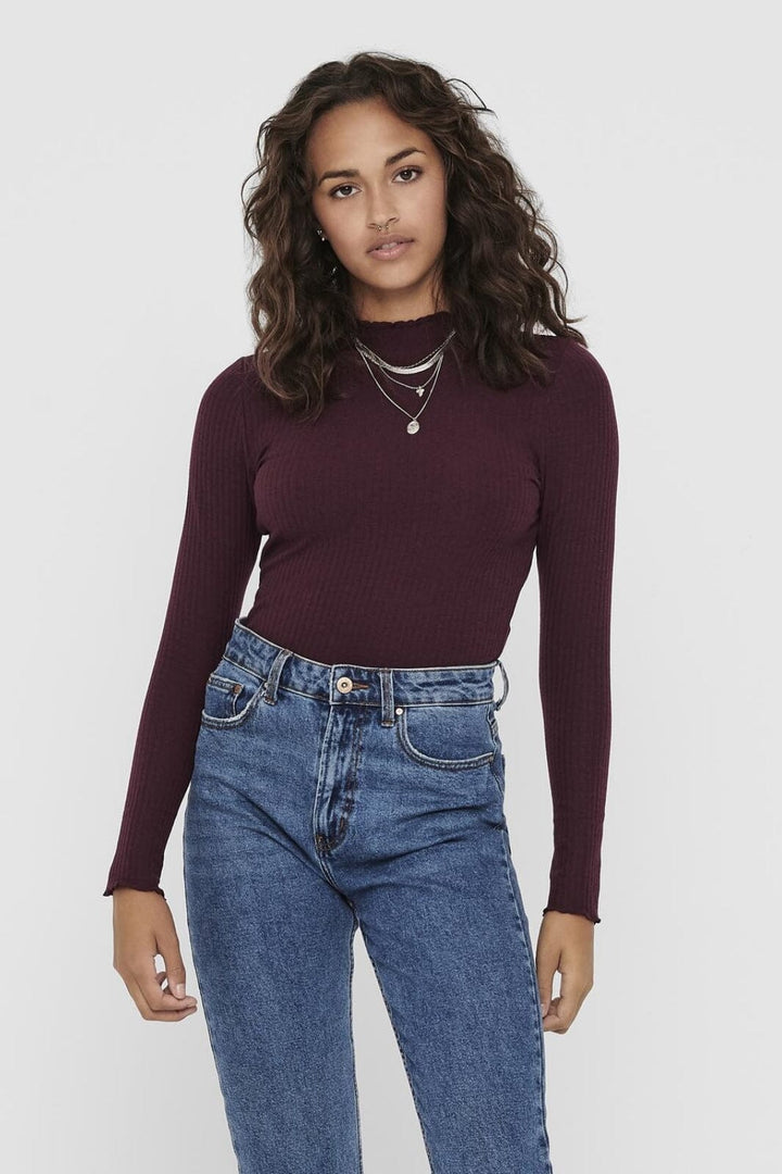 Only - Onlemma L/S High Neck Top - 3437408 Madder Brown
