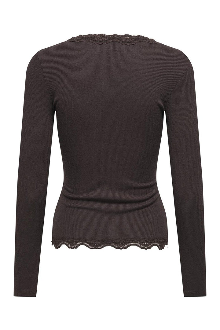 Only - Onlenea L/S Lace Mix Placket Top - 4868804 Black Coffee Pearl Buttons