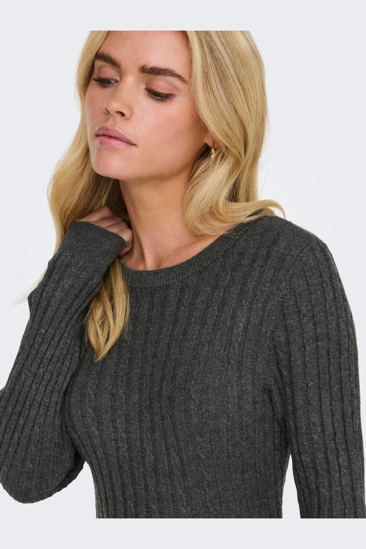 Only - Onlfia Ls Cable Dress Knt - 4411428 Dark Grey Melange