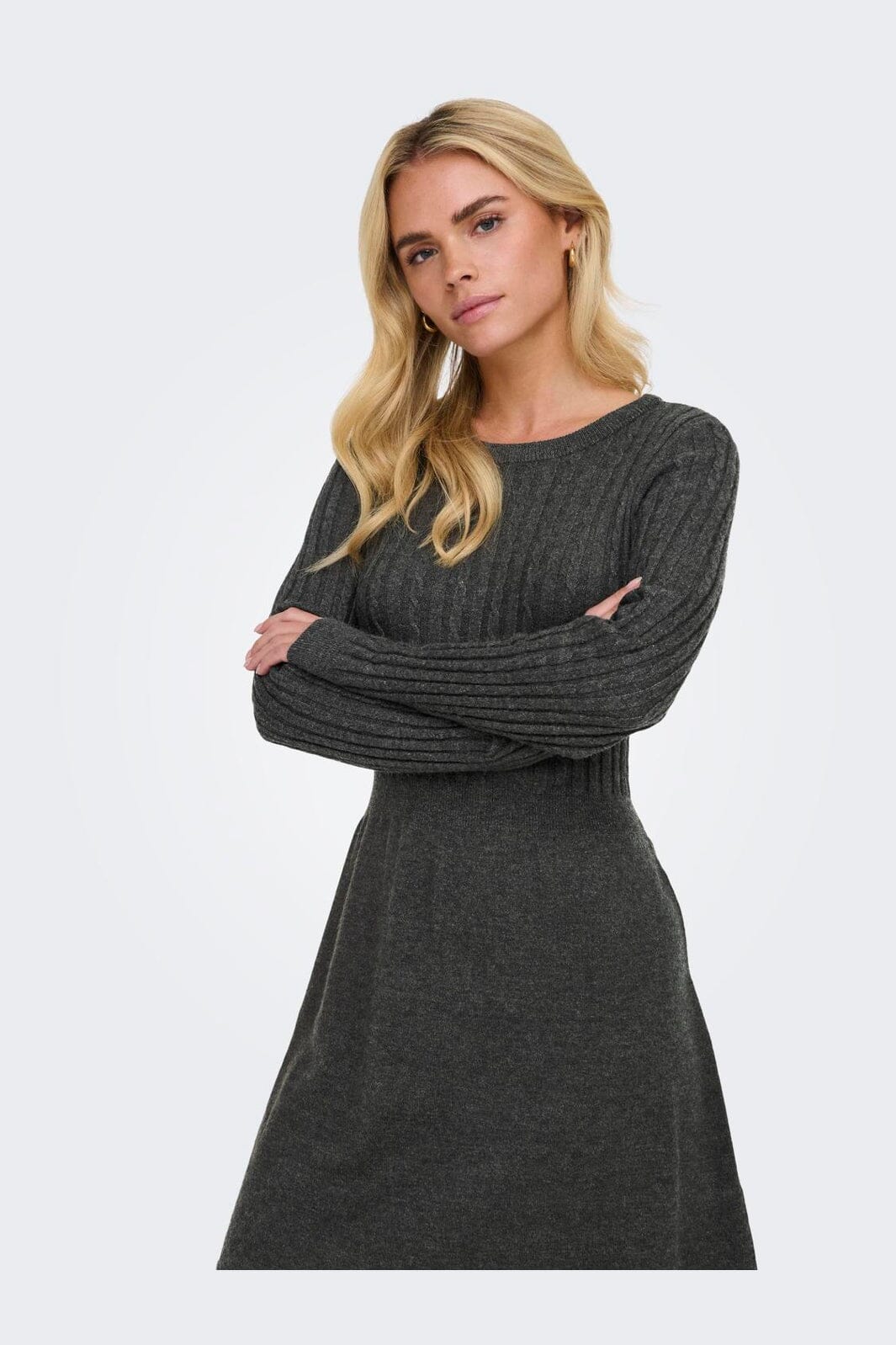 Only - Onlfia Ls Cable Dress Knt - 4411428 Dark Grey Melange