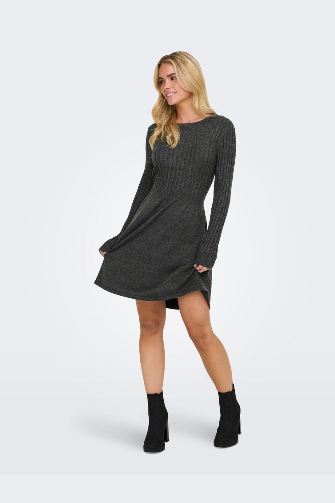 Only - Onlfia Ls Cable Dress Knt - 4411428 Dark Grey Melange