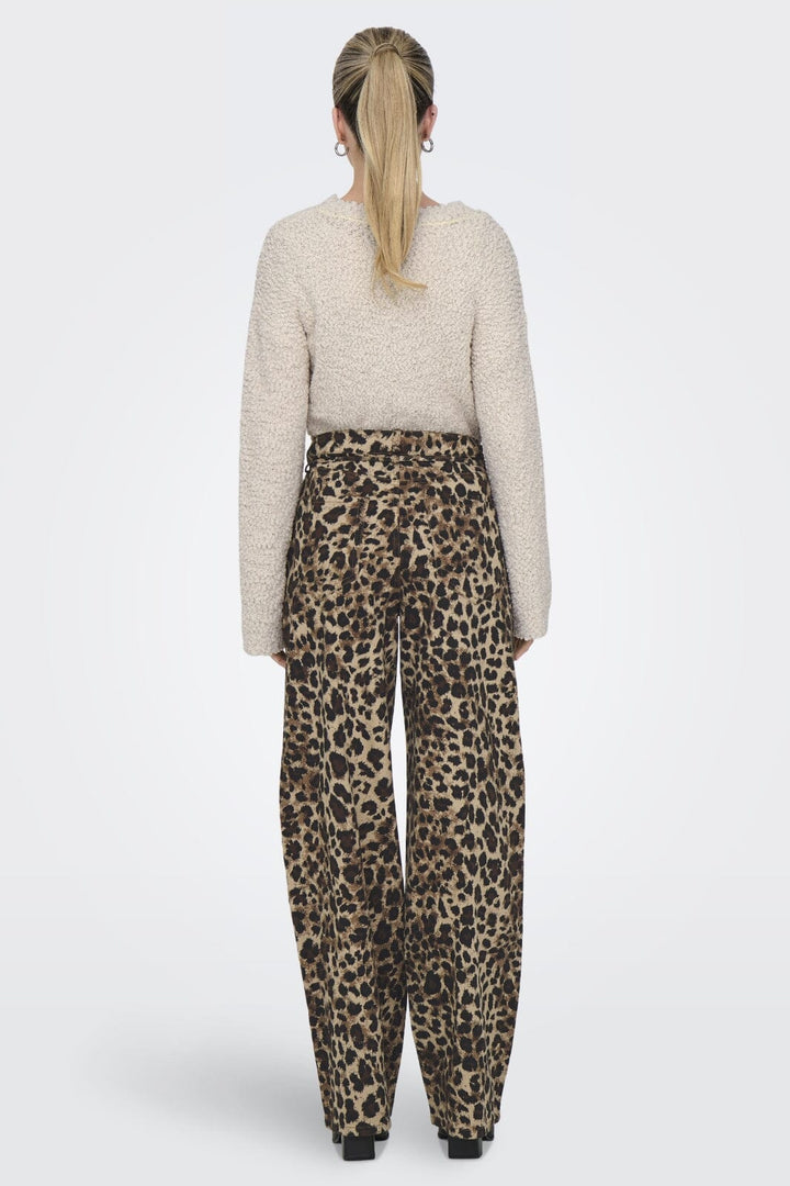 Only - Onlgianna Straight Belt Pant - 4718899 Light Taupe W Black Leo