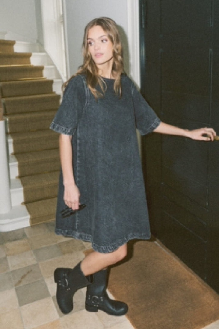 Only - Onlgigi S/S A-Shape Dress Azg - 4651929 Dark Grey Denim