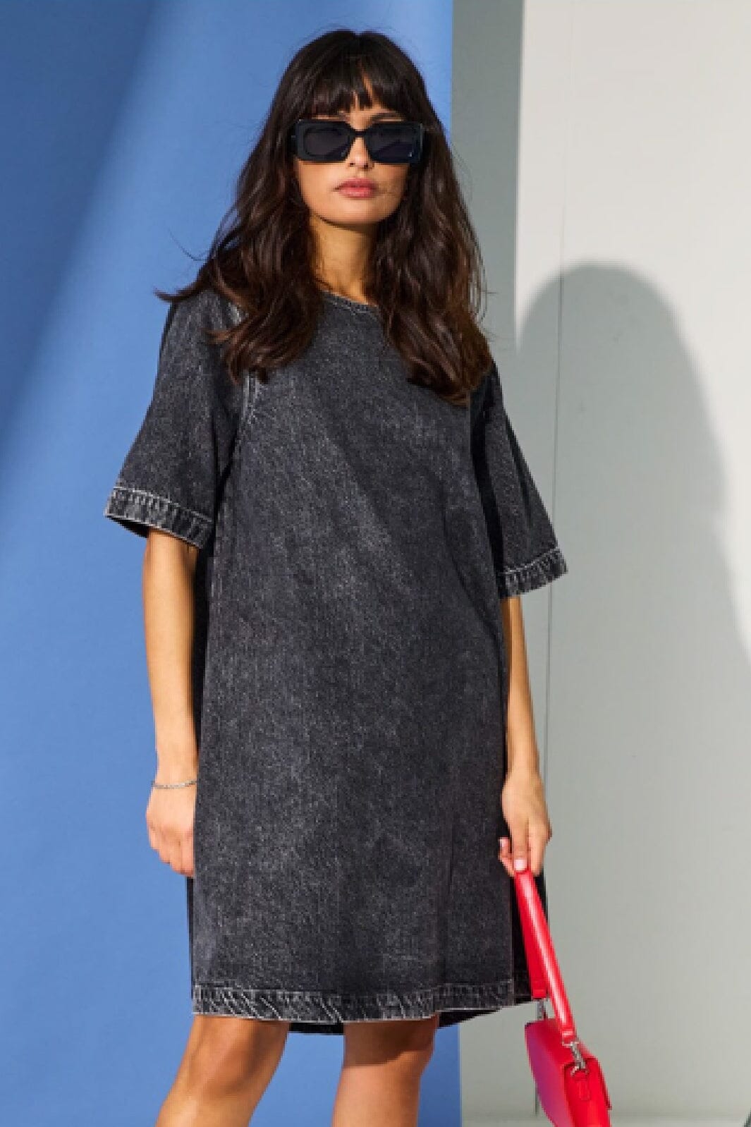Only - Onlgigi S/S A-Shape Dress Azg - 4651929 Dark Grey Denim