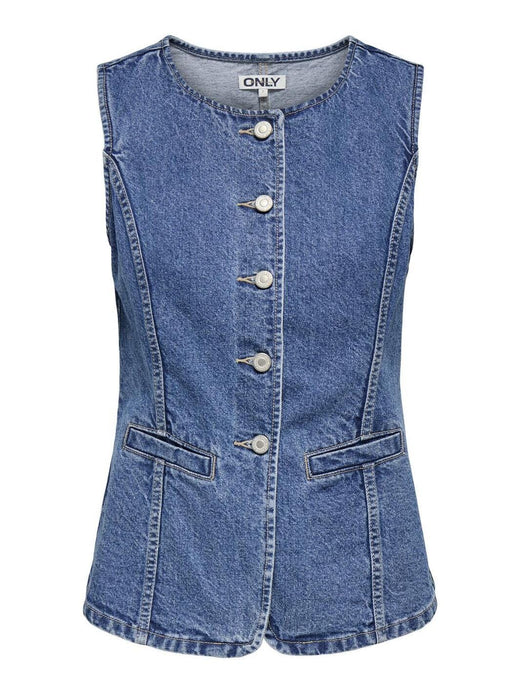 Only - Onlgiulina S/L Button Waistcoat Mae - 4821241 Medium Blue Denim