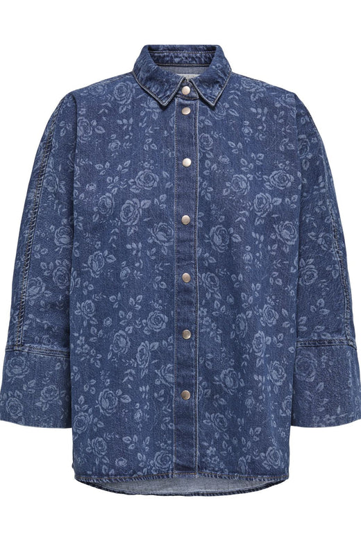 Only - Onlgrace 3/4 Shirt Rose Pim - 4801399 Medium Blue Denim Roses Skjorter 