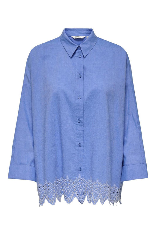 Only - Onlgraces Tulum Ls Emb Shirt - 4695480 Blue Bonnet Bright White Emb.