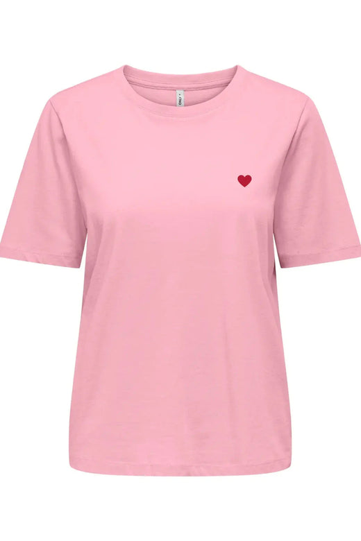 Only - Onlhappy Life S/S Emb Top - 5048918 Romance Rose Abdel Red Heart T-shirts 