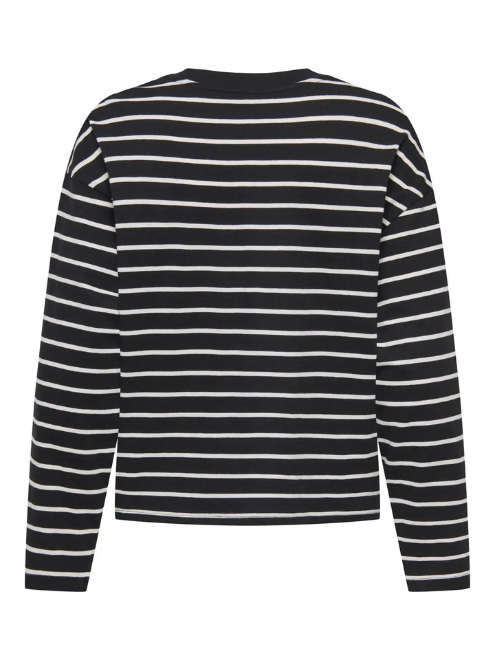 Only - Onlhappy L/S O-Neck Stripe Tee - 5110886 Black Cloud Dancer Lena Bluser 