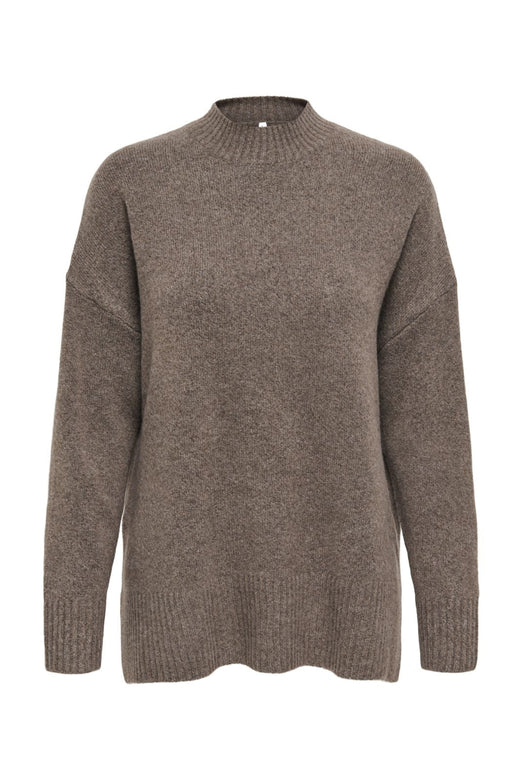 Only - Onlhazel Ls Highneck Overs Pull Knt - 4813873 Brown Lentil Melange Strikbluser 