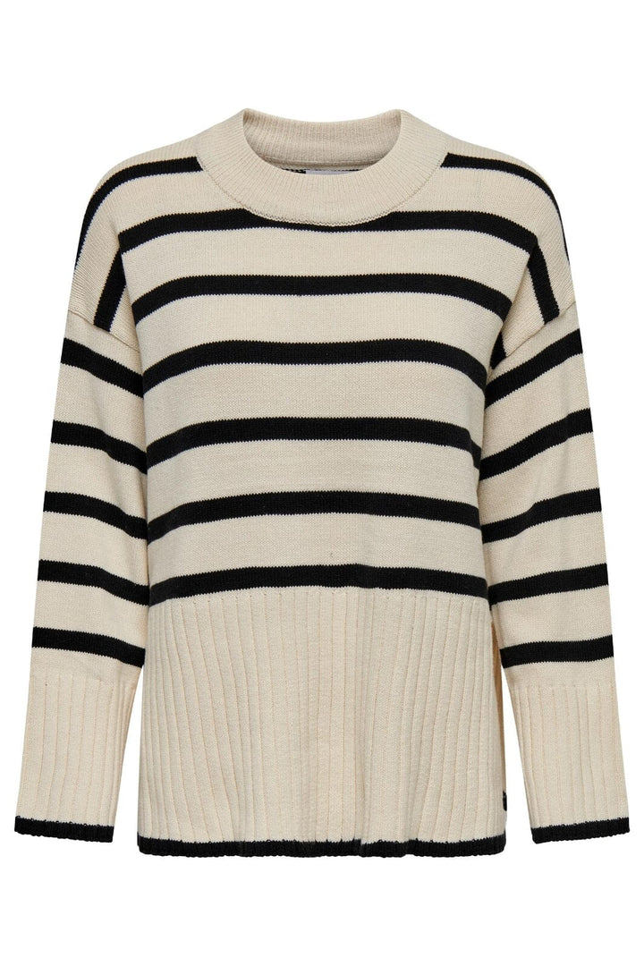 Only - Onlhella Ls Loose Striped O-Neck Cc Knt - 4377606 Birch Black
