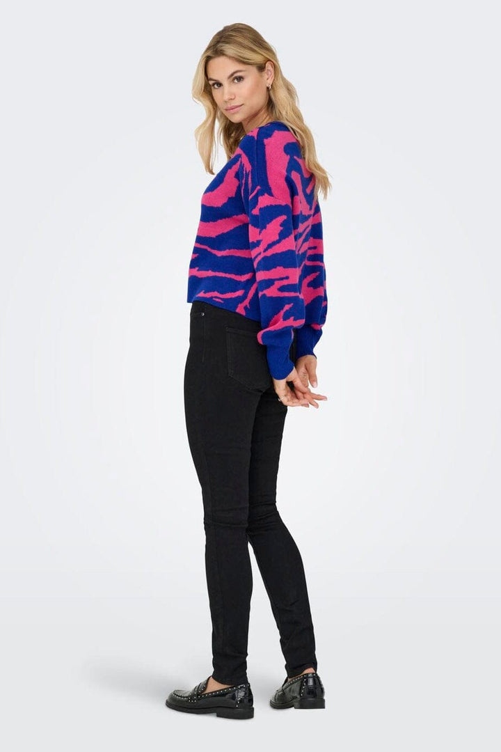 Only - Onlhilla Ls Jq Mix Box O-Neck Knt - 4999698 Dazzling Blue Pink Yarrow