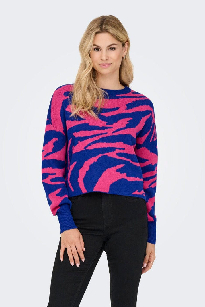 Only - Onlhilla Ls Jq Mix Box O-Neck Knt - 4999698 Dazzling Blue Pink Yarrow