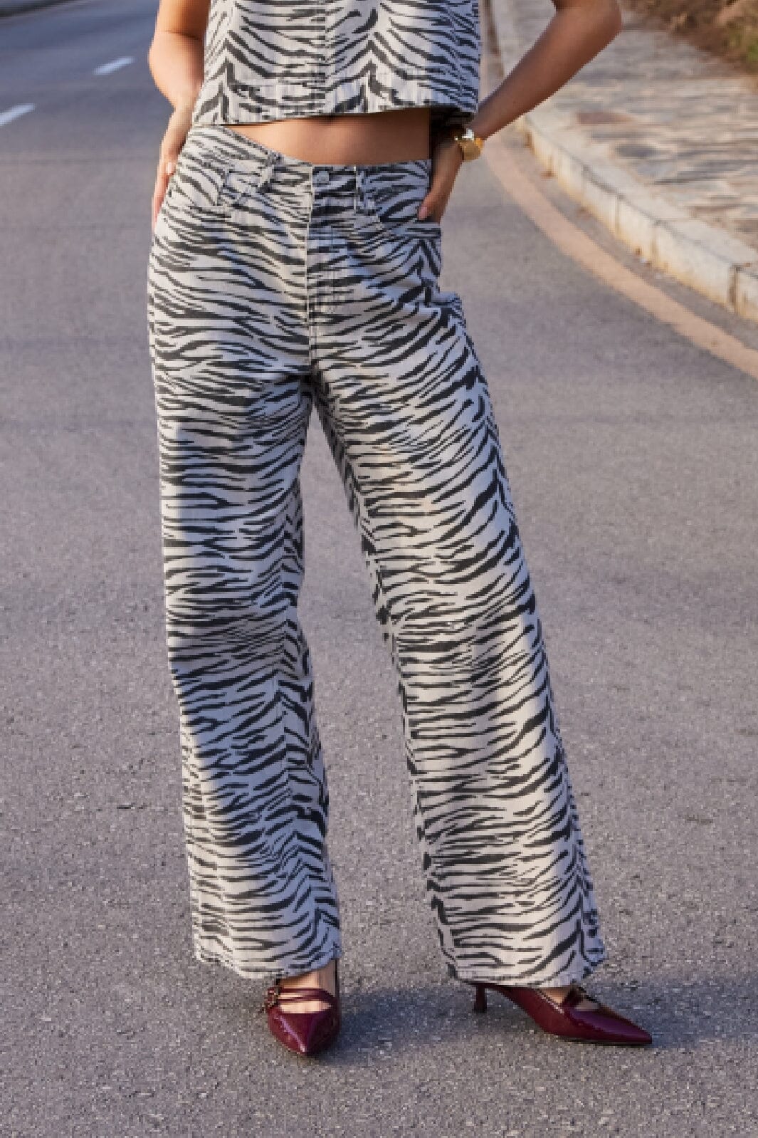 Only - Onlhope Zebra Wide Sik - 4839018 Light Grey Denim Zebra