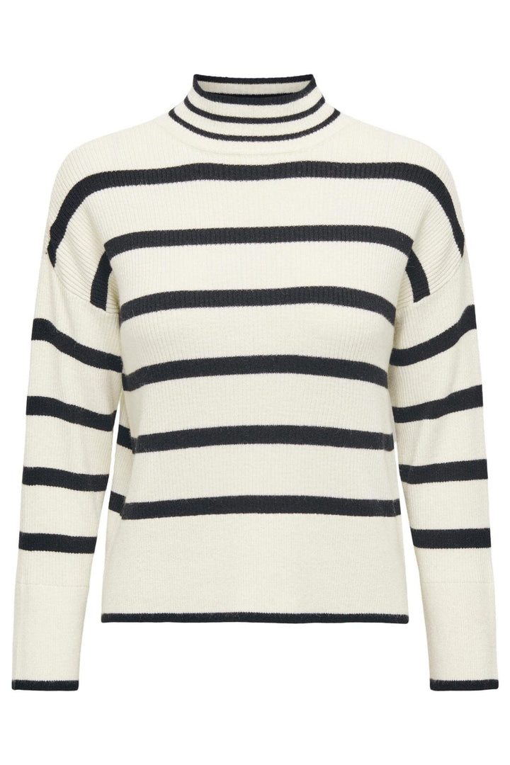 Only - Onlibi L/S Highneck Pullover Knt - 4031224 Whitecap Gray W.Melange/Black