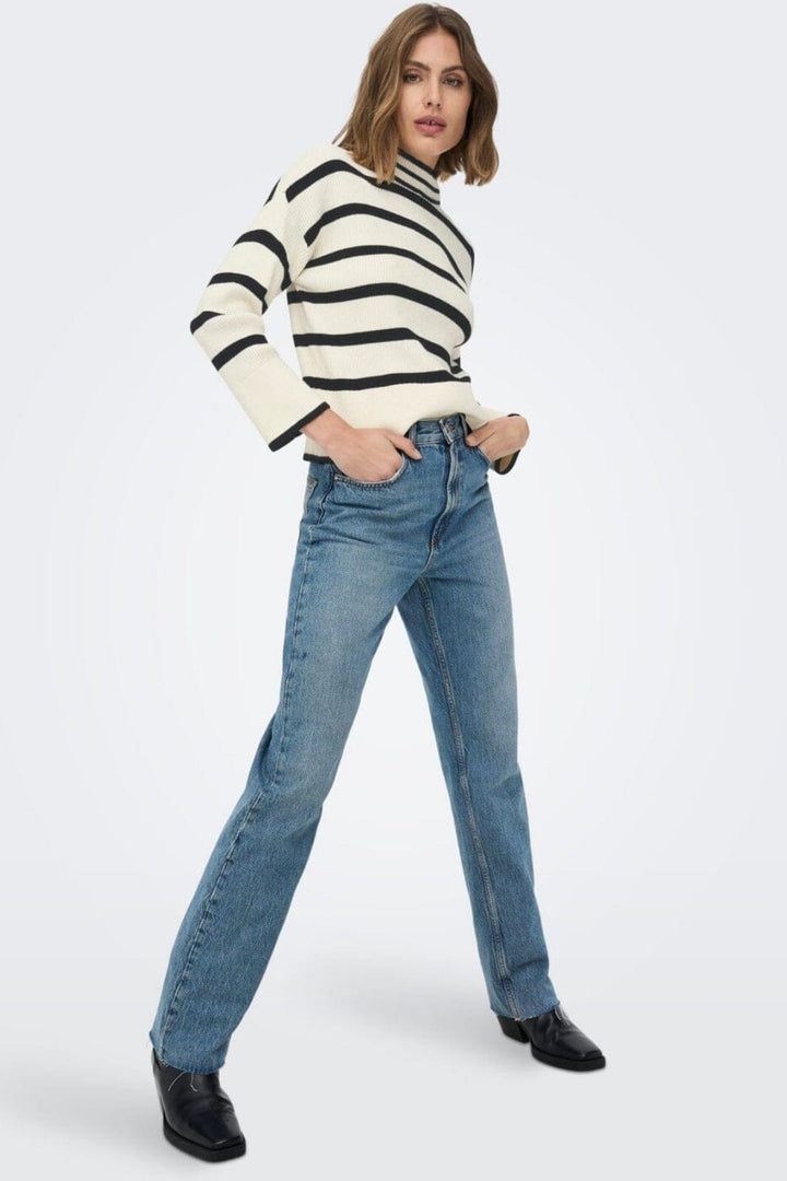 Only - Onlibi L/S Highneck Pullover Knt - 4031224 Whitecap Gray W.Melange/Black