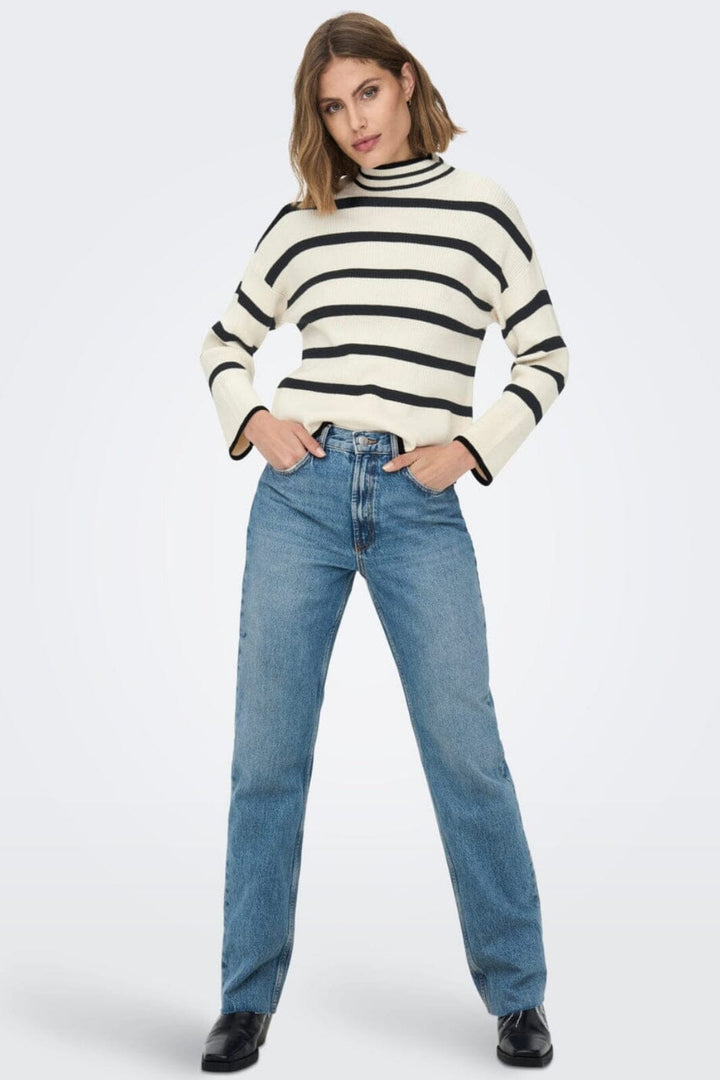 Only - Onlibi L/S Highneck Pullover Knt - 4031224 Whitecap Gray W.Melange/Black