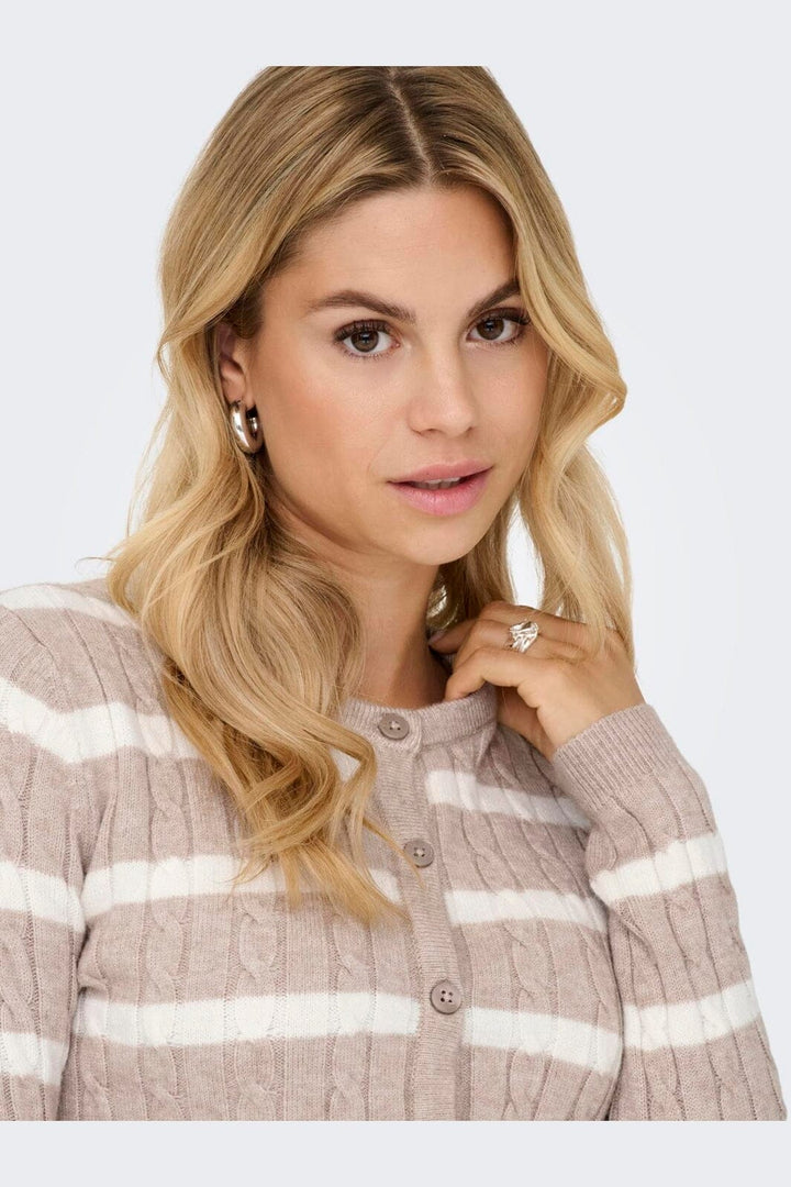 Only - Onlkatia Ls Cable Button Cardigan Cc Knt - 4959319 Mocha Meringue Melange/Babys Breath/Dtm Button