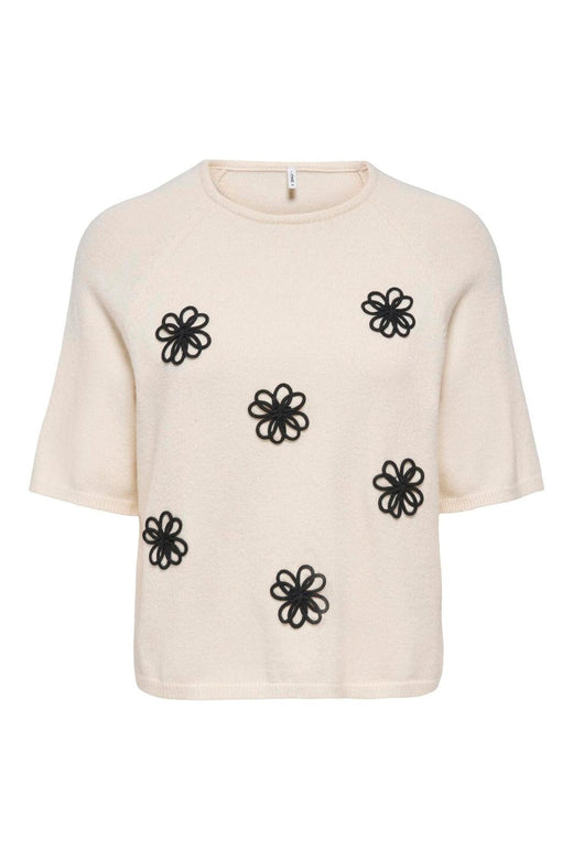 Only - Onlkatia Ss O-Neck Detail Knt - 5069008 Whitecap Gray Black Flowers