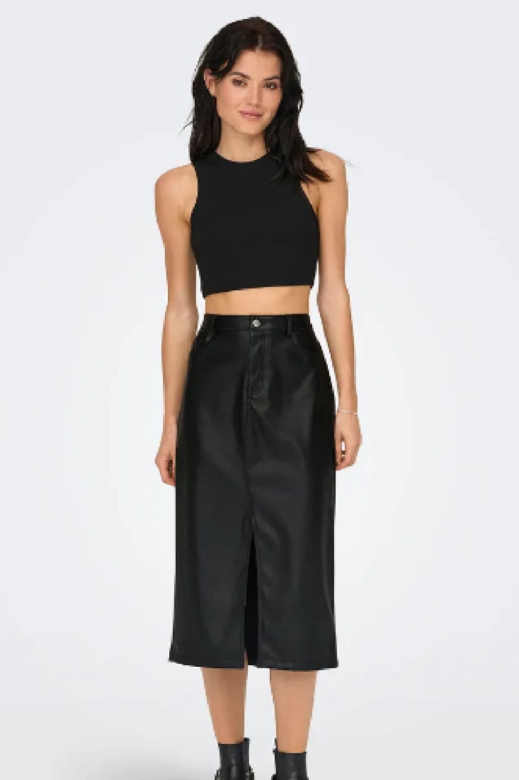 Only - Onlkiri Lo Slit Faux Lea Skirt Cc - 4512619 Black