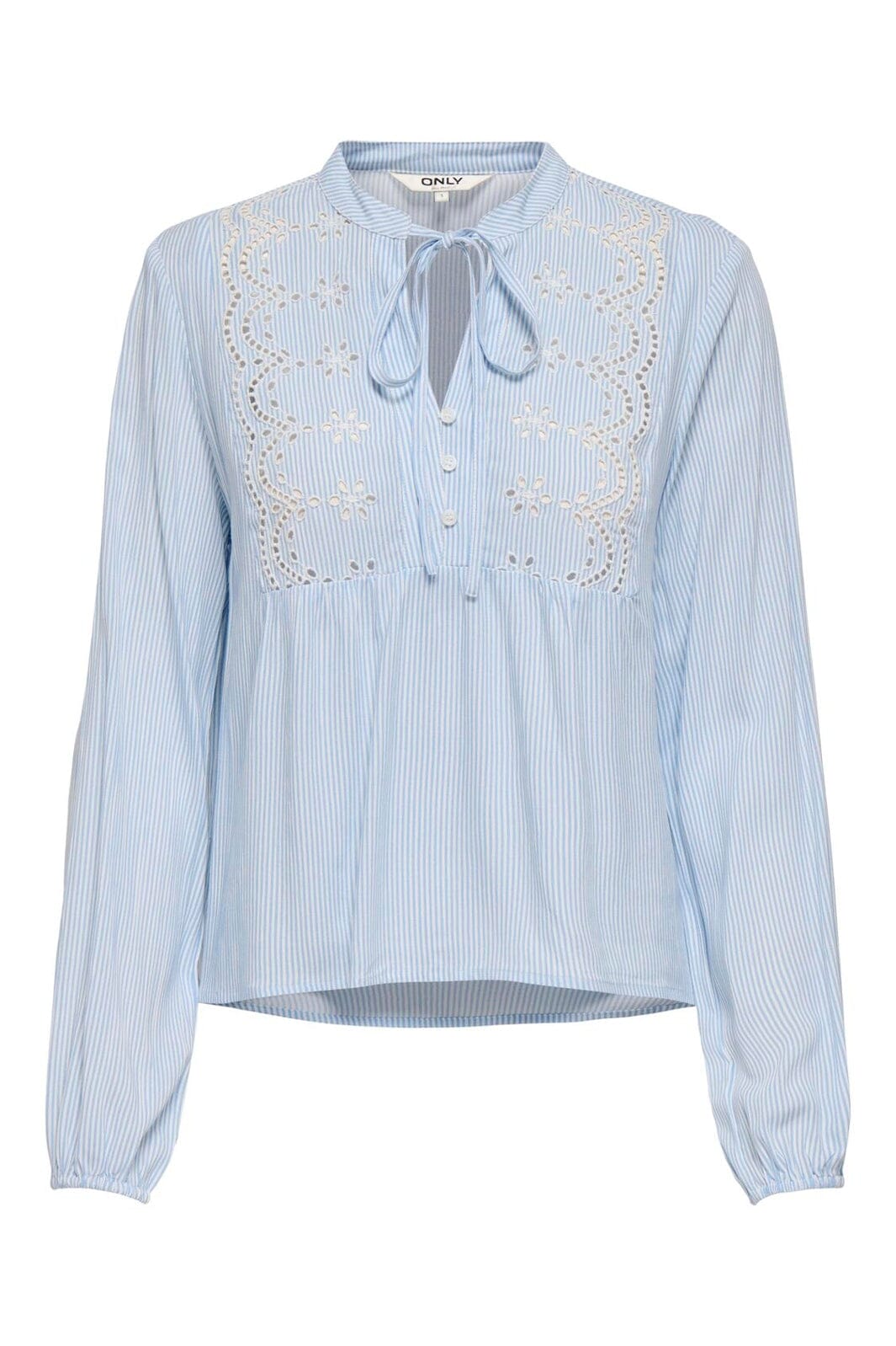 Only - Onllennyo Ls Embroid V-Neck Top - 4943002 Kentucky Blue Bright White