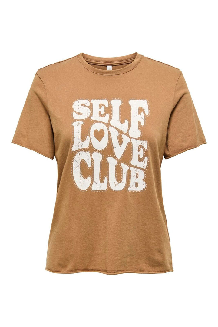 Only - Onllucy Reg S/S Stud Top Box Cc - 4925409 Toasted Coconut Self Love Club + Silver Studs