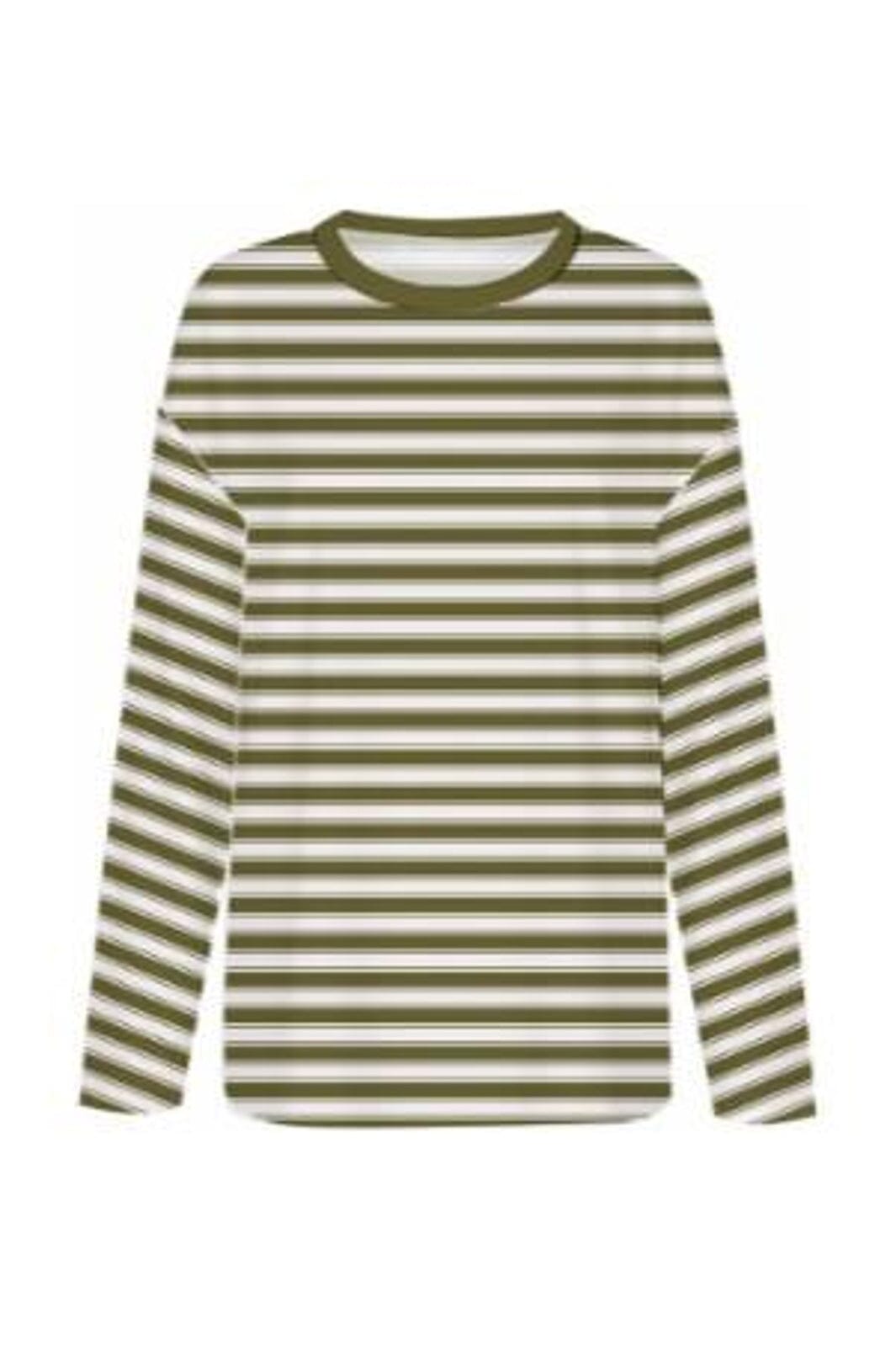 Only - Onlluna Happy L/S O-Neck Stripe Tee - 5163545 Avocado Potting Soil / Cloud Dancer (Met)