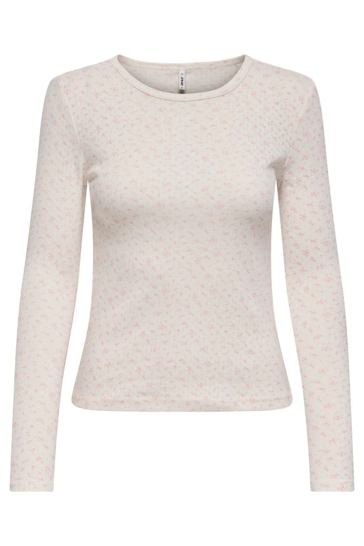 Only - Onlmadison L/S O-Neck Top - 4969690 Cloud Dancer Gry Flower Romance Rose Bluser 