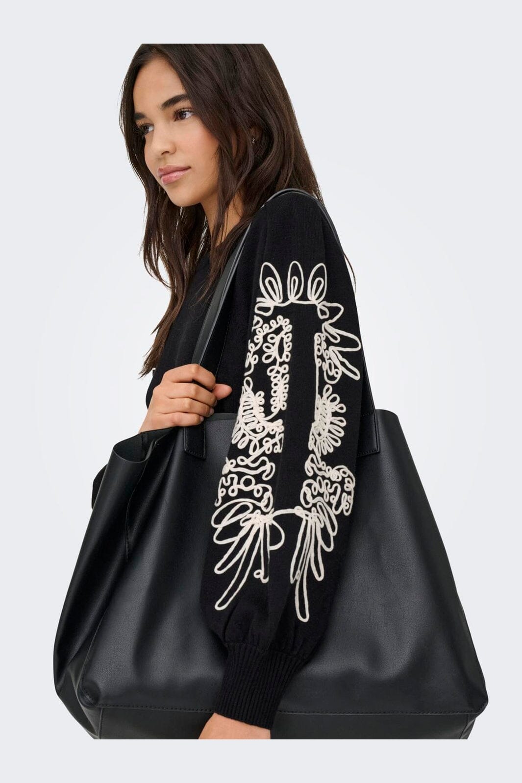 Only - Onlmagnolia Ls Detail Dress Knt - 4985695 Black Ecru