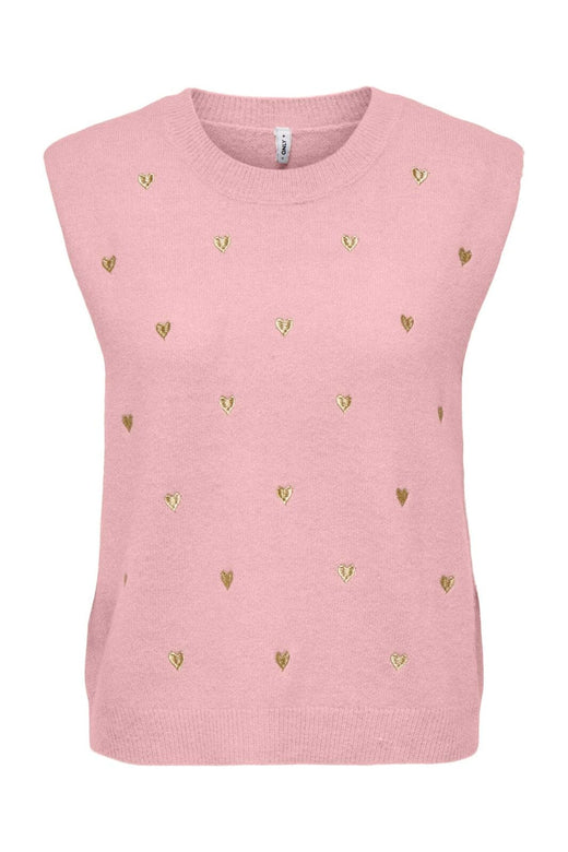 Only - Onlmelody Sl Embroidery O-Neck Knt - 4919769 Rosy Touch Light Gold Hearts
