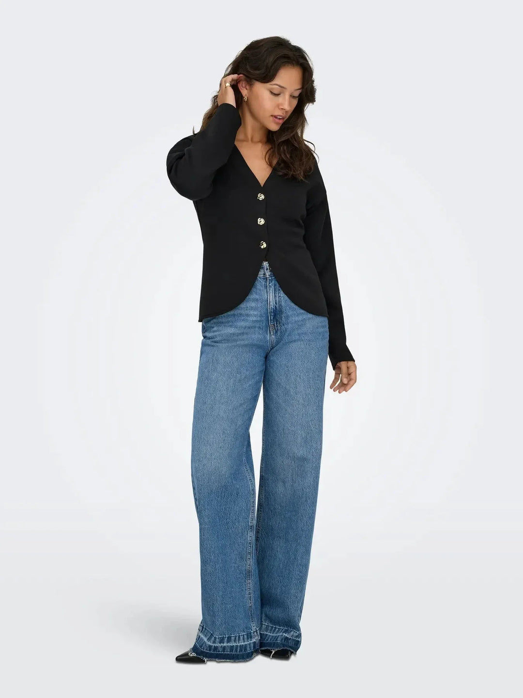 Only - Onlnaomi L/S Cardigan Swt - 4912045 Black Gold Buttons Cardigans 