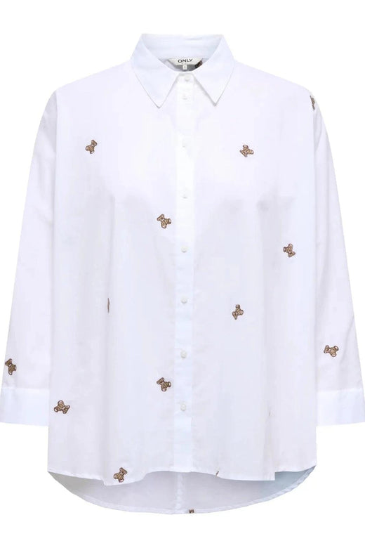 Only - Onlnew Lina Grace Ls Emb Shirt - 4965858 Bright White Light Teddy Skjorter 