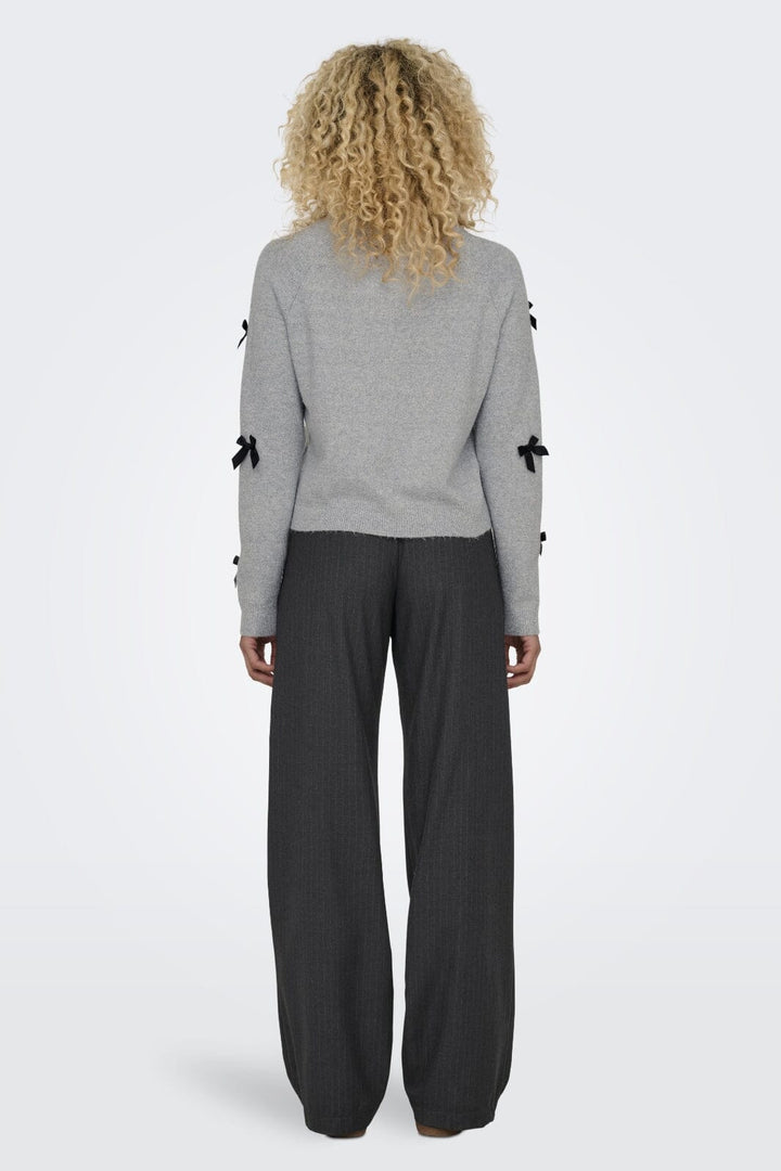 Only - Onlnoelle Life Ls Bow Pullover Knt - 4726981 Light Grey Melange W. Black Bows