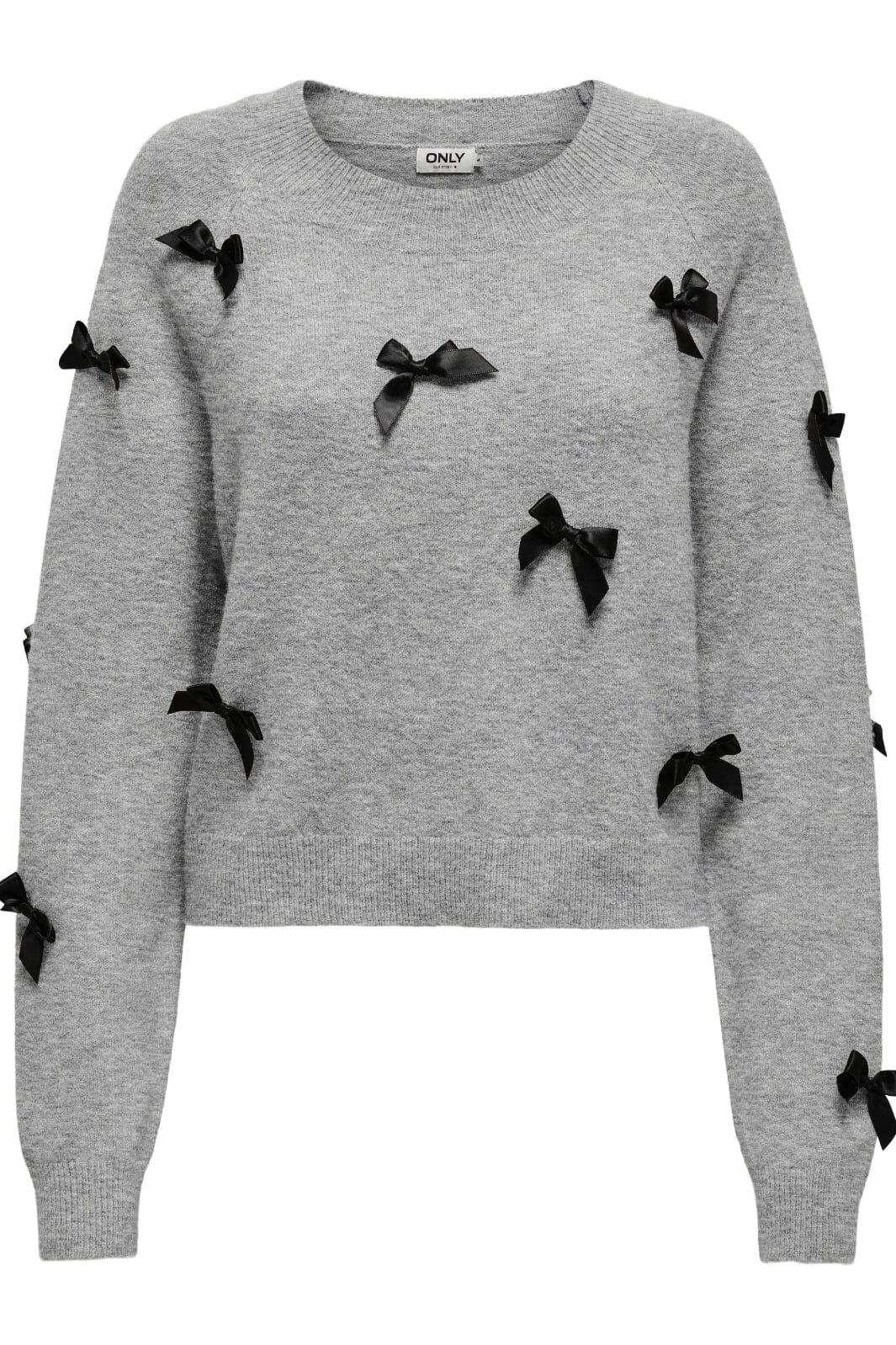 Only - Onlnoelle Life Ls Bow Pullover Knt - 4726981 Light Grey Melange W. Black Bows