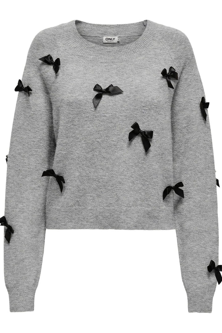 Only - Onlnoelle Life Ls Bow Pullover Knt - 4726981 Light Grey Melange W. Black Bows