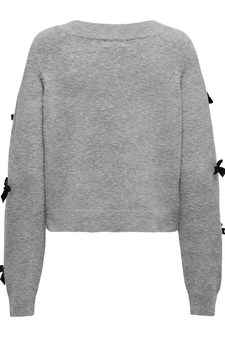 Only - Onlnoelle Life Ls Bow Pullover Knt - 4726981 Light Grey Melange W. Black Bows