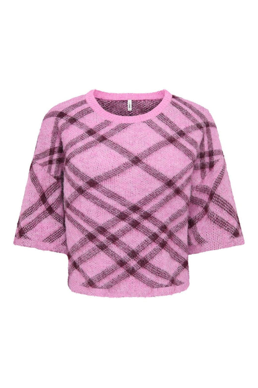 Only - Onlnoeme Ss Pattern O-Neck Knt - 5137184 Cyclamen Check/Fig/Mel